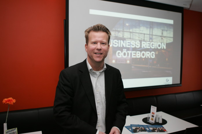 Mårten Andersson, omvärldsanalytiker på Business Region Göteborg, frukosttalade i Folkets Hus.