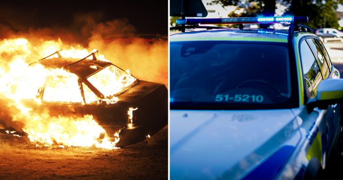 Sent under söndagskvällen sattes en bil i brand i Alafors. Genrebild.